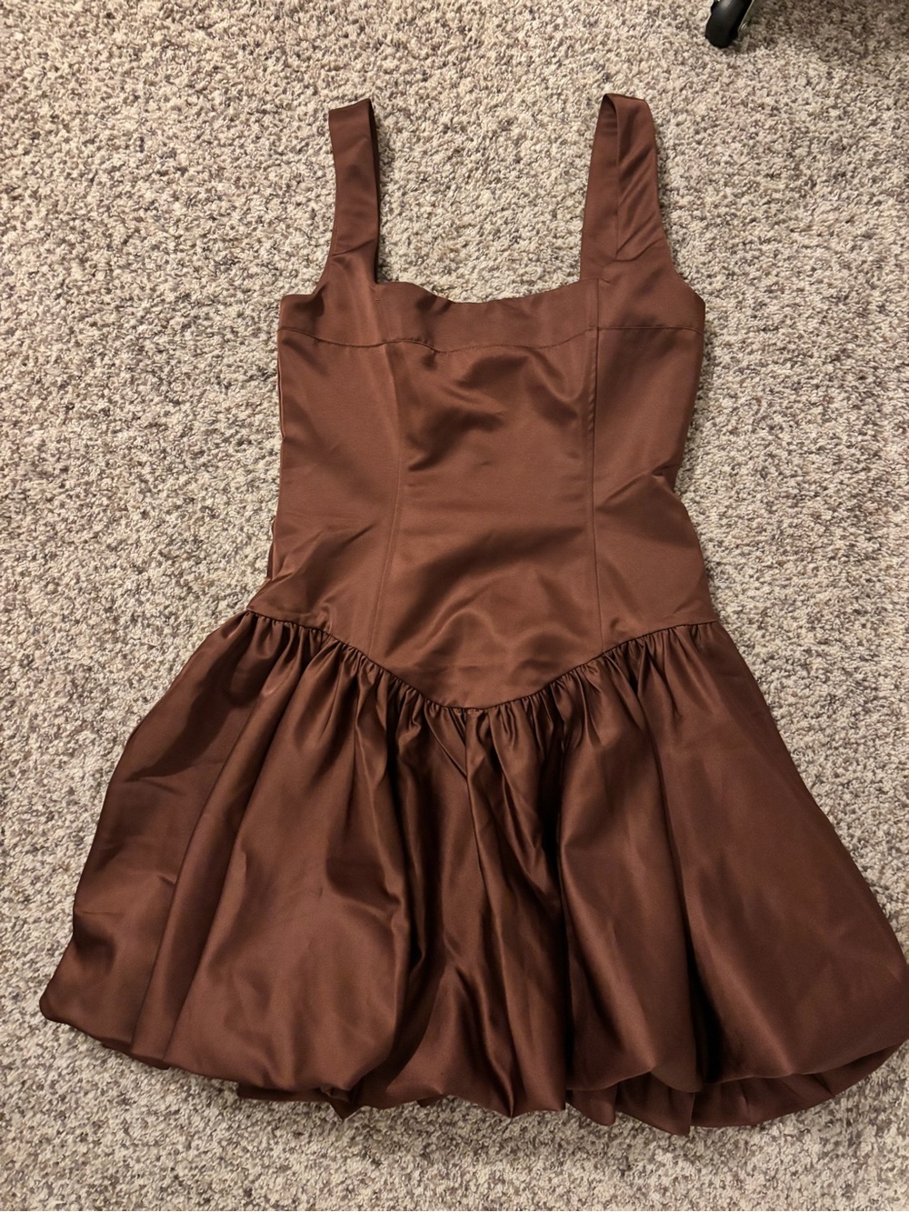 Brown Sleeveless Satin Bubble Dress